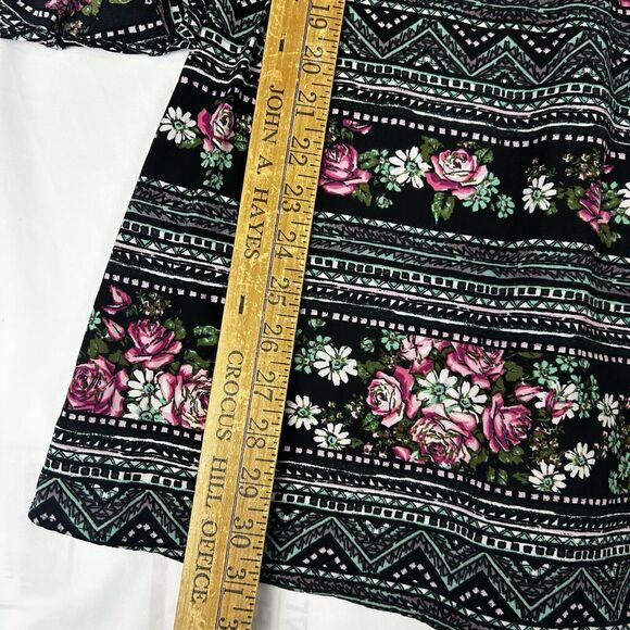 Paper Crane Black Geometric Floral Shift Dress With Bell Sleeves open Back S USA - Picture 4 of 12
